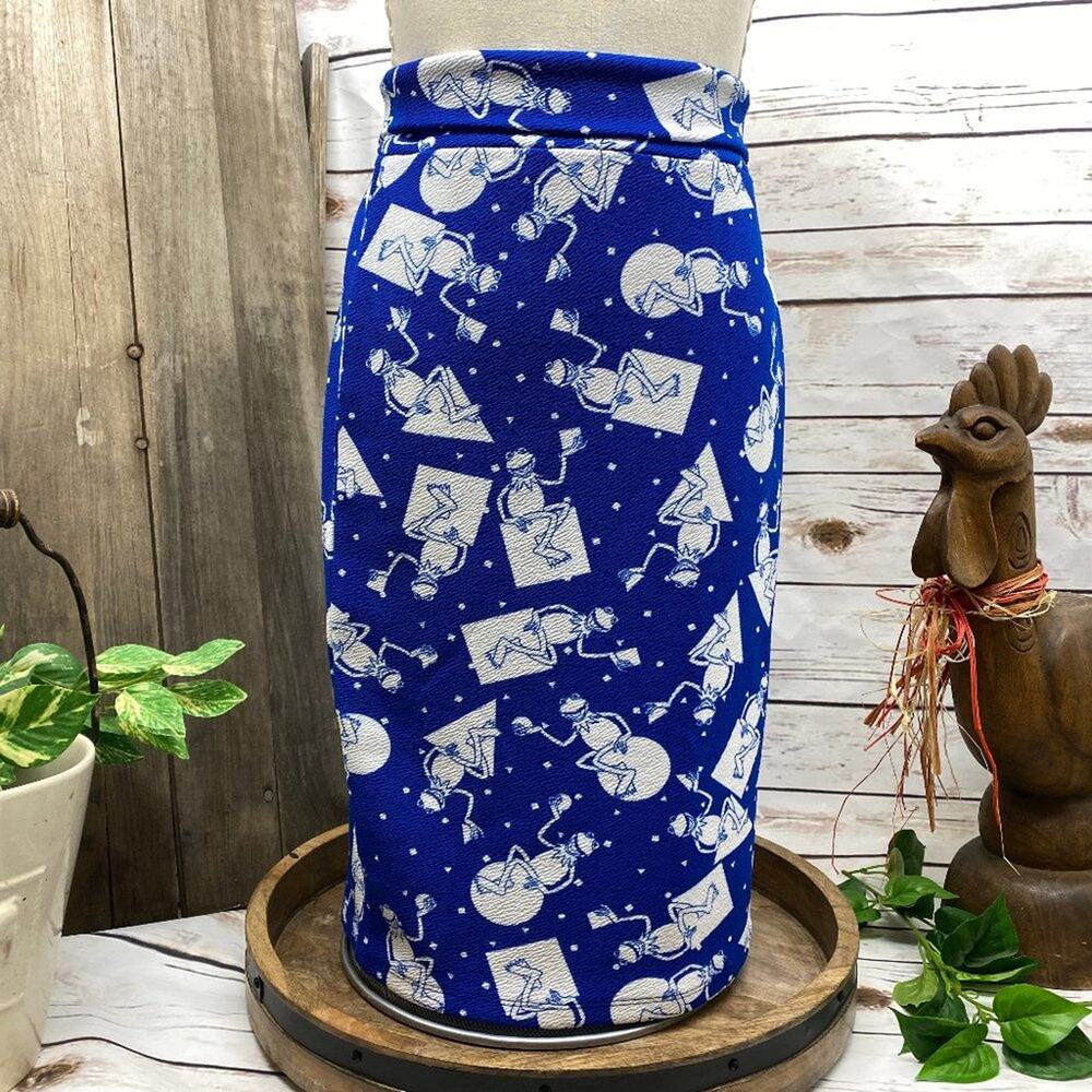 LuLaRoe Cassie Kermit Frog Toilet Paper Disney L Knee Length Muppets Blue White
